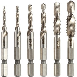 TINGMEI Drill Tap Bits,M3 M4 M5 M6 M8 M10 Metric Units HSS Drill and Tap Bits 1/4" Hex Shank - 6PCS (Silver Color)