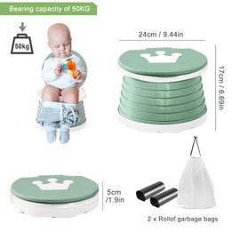 Travel potty for toddlers, Portable Potty for Toddlers Foldable Kids Training Toilet Seat for Boys Girls Baby Carry Potty Children Car Potty Chair for Camping Park with 3 rolls bag,Green