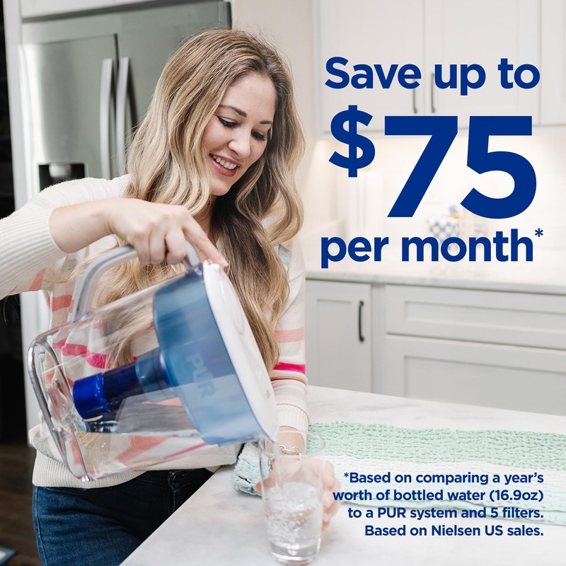 PUR Plus 11-Cup Water Pitcher, 1 Lead-Reducing Filter, Cleaner, Great-tasting