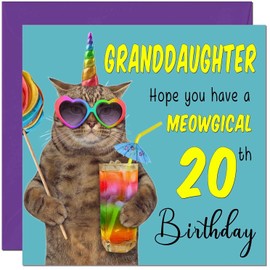 20th Granddaughter Birthday Card - Meowgical Cat Funny Birthday Card for 20 Year old twenty twentieth