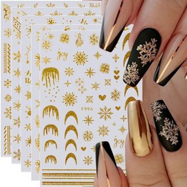 Glitter Gold Snowflake Nail Art Stickers - Christmas & Winter Snowflake Designs - Xmas Nail Decals