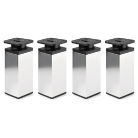 ATM® - Designer Furniture Feet - Chrome - Set of 4 | Height Adjustable | for Wardrobe, Chest of Drawers, Sofa, Bed | Square Furniture Feet | Metal and Plastic | Profile: 40 x 40 mm | Height 150 mm
