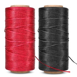 Flexzion Waxed Thread - 284 Yards (260 Meters) 0.8mm 150D Polyester Wax Thread for Leather Sewing, Bookbinding, Stitching, Repairing, Beading, & DIY Projects (2 Pack, Red & Black)