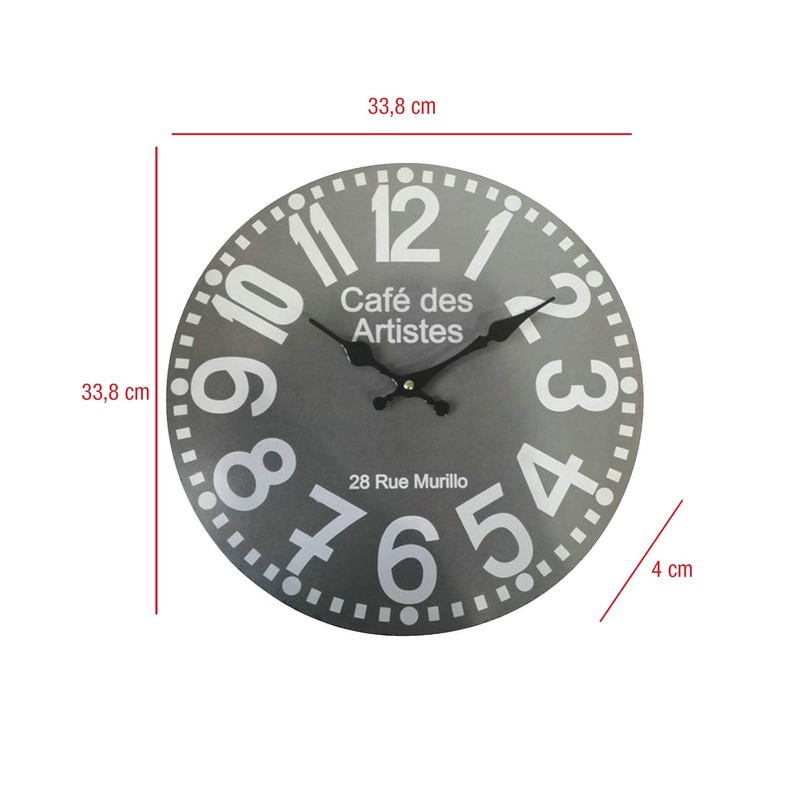 Rebecca Mobili Wall Clock, Wall Clock, Gray, Mdf, Round, Modern