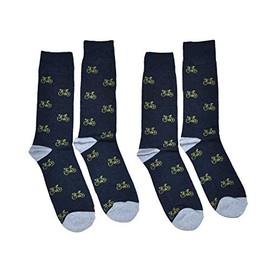 Bop Classy Mens Fun Print Crew Socks - 2 Pair Set (Bicycle Navy - 2 Pairs)