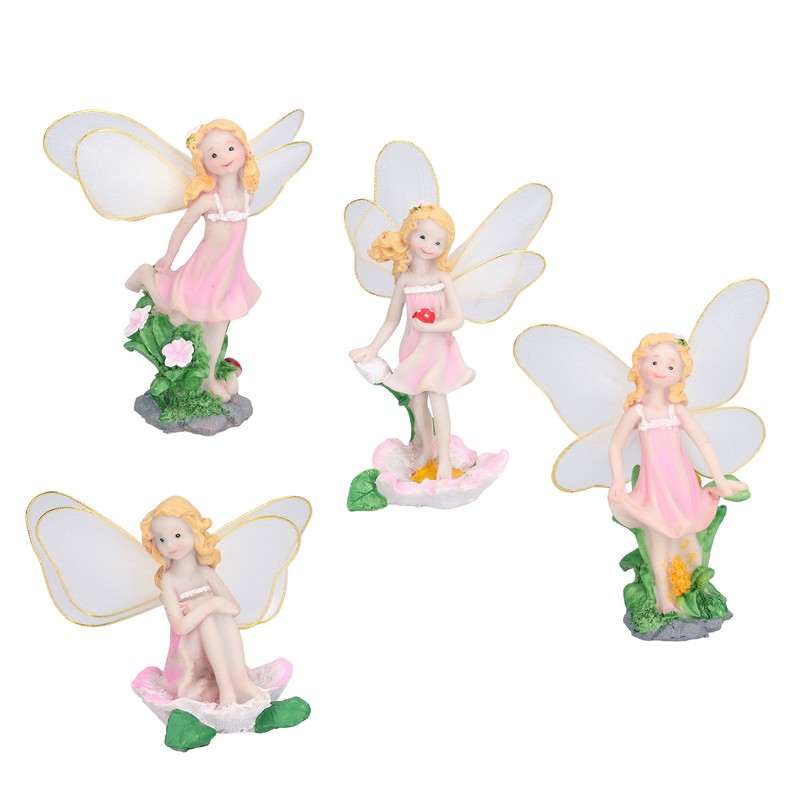 4Pcs Flower Fairies Figurines Statue Garden Home Ornament Resin Model