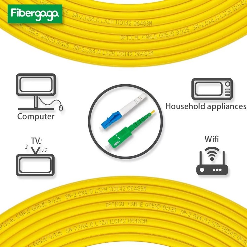 Fibergaga-2m(7ft) OS2 LC/UPC to SC/APC Fiber Patch Cable, Simplex, Single