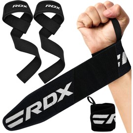 RDX Weight Lifting Wrist Wraps with Gym Straps, Elasticated 18” Cotton Wrap, 60CM Anti Slip Workout Strap Support, Bodybuilding Deadlifting Powerlifting Fitness Gymnastics Strength Training, Men Women