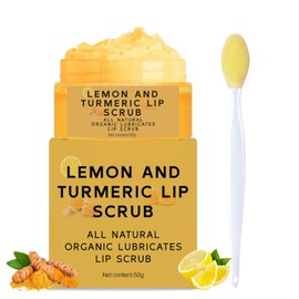 Turmeric Lemon Lip Scrub for Dark Lips with Brush, Turmeric lip Exfoliator with Aloe Vera, lip Scrubber Exfoliator for Dark, Dry, Chapped LiPs, Reduce Fine Lines, Hydrate LIp exfoliator Scrub (1 PCS)