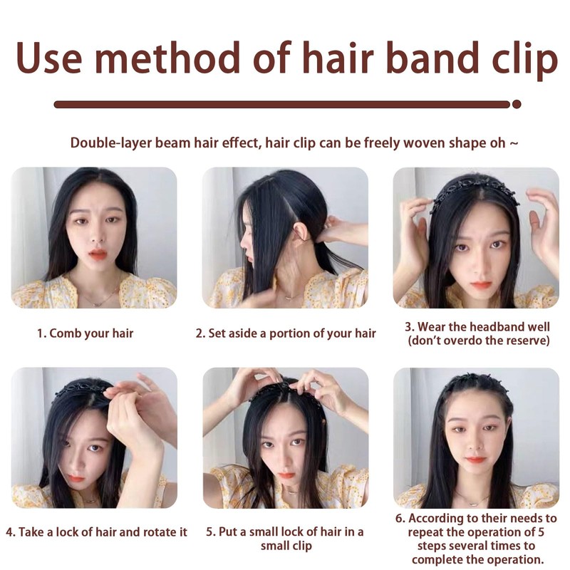 SSKHE 2 Pcs Headband with Clips,8 Pcs Double Bangs Hairpins,Multi