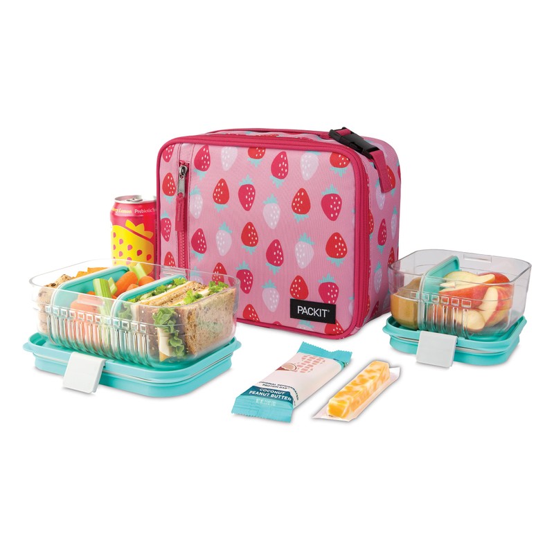 PackIt Freezable Classic Lunch Box, Sweet Strawberry, Built with ECOFREEZE