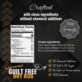 Shake to Elevate - No Salt BBQ Dry Rub | No Salt Seasoning | Heart Healthy | Diet Friendly | 0% Chemical Additives | 0% Preservatives or Color | All Natural Ingredient & Listed | Seriously Delicious Spice Blend (Standard Shaker (8.4floz), Guilt Free (No Salt & No Sugar))