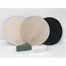 Super Strop 5 in Leather Honing Polishing Discs with White and Green Compound, 1 Rough Side, 1 Smooth Side Hook and Loop Disc with PSA to Hook Adaptor disc