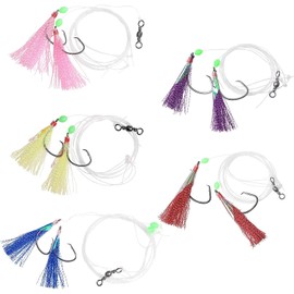 Saltwater Fishing Bait Rigs, 5 Packs Flasher Lures Bait Flounder Rigs Colorful with Mono Leader Swivel Luminous Beads Fishing Rigs for Sea Bass Trout Perch