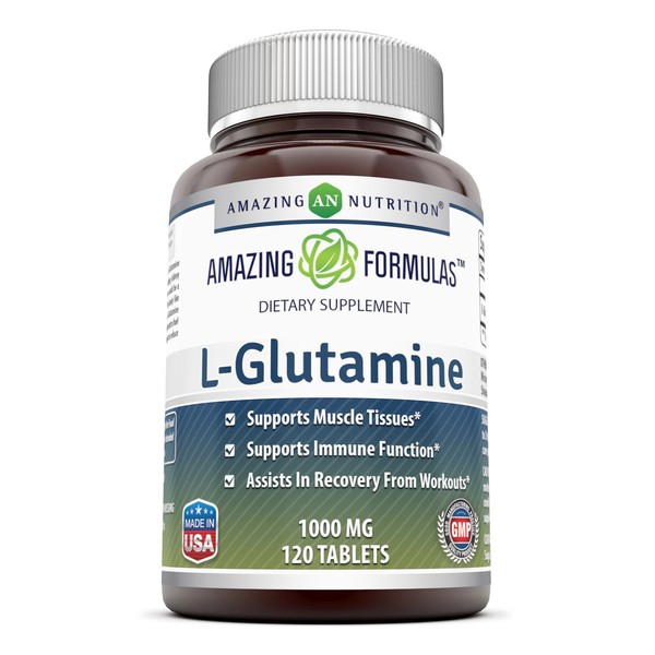 Amazing Formulas L Glutamine 1000mg Tablets (Non-GMO,Gluten Free) - Promotes Workout Recovery, Supports The Immune System & Muscle Maintenance (120 Count)