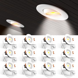 Amico 12 Pack 3 Inch 5CCT Eyeball LED Recessed Lighting, 360° Adjustable Rotation Gimbal Directional Downlight, Dimmable, 2700K/3000K/3500K/4000K/5000K Selectable, 8W 600LM CRI90+, White, ETL&FCC