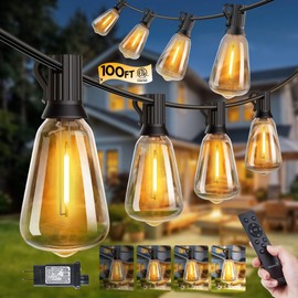 Minetom 100FT Outdoor String Lights with Remote, ST38 Patio Lights Dimmable