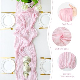 Sioloc 1 Pack Light Pink Cheesecloth Table Runner 10ft Boho Cheese Cloth Table Runner for Wedding Party Bridal Baby Shower Birthday Table Decorations