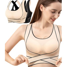 ASIMOON Wireless Bras Support and Lift Sports Bras Push up Large Bust Lifting Bra Posture Corrector Plus Size Seamless Built in Bras