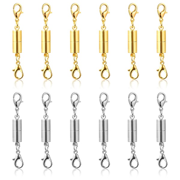 WLLHYF 12 Pack Necklace Clasps and Closures Strong Catch Lobster Clasps Gold Silver Color Converter for DIY Jewelry Bracelet Necklace Connect and Extend