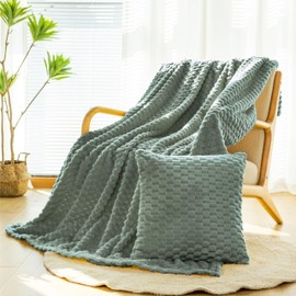 Bnuitland Sage Green Flannel Throw Blanket (50X71 inches) with Pillow Cover(18X18 inches), 300 GSM Cozy Warm Soft Fleece Home Decor Lightweight Bed Sofa Blanket for Adults, Suitable for All Seasons.