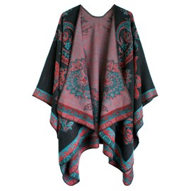 Urban CoCo Women's Color Block Shawl Wrap Open Front Poncho Cape (Series 29-Red)