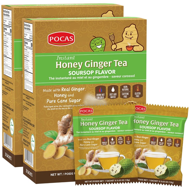 Pocas Honey Ginger Instant Tea Powder, Soursop Flavor 2-Pack, Ginger