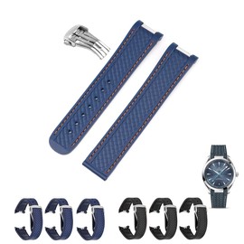 20mm Rubber Band For Omega Aqua Terra 150M With Deployment Clasp, Replacement Watch Bands With Clasp For Omega Aqua Terra - Multiple Colors (Blue - Orange, Silver)