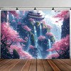 FENDROM Japanese Aesthetic Pink Cherry Blossom Tree Tapestry Building On