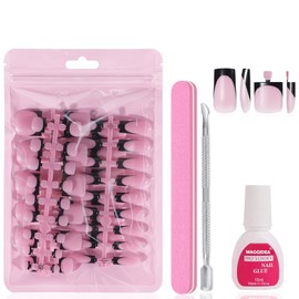 60Pcs Black French Tip Press on Nails & Press on Toenails Set - Square Press on Nails - Medium Fake Nails with Glue - Black French Press on Toe Nails - Full Cover Stick on Nails for Women Manicure DIY