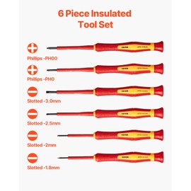 VEVOR Insulated Screwdriver Set, 6-Piece Professional Electrical Screwdriver Set, 1000V Insulated Electrician Tool Set, with Magnetic Phillips Slotted Tips, 360-Degree Rotating Screwdriver and Bag