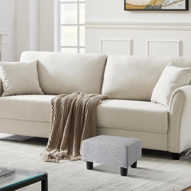 O2B Modern Foot Stool, Boucle Stool Footrest Ottoman, Upholstered Rectangular Footstool Ottoman with Legs, Step Stool for Living Room, Office, Patio (Light Grey)