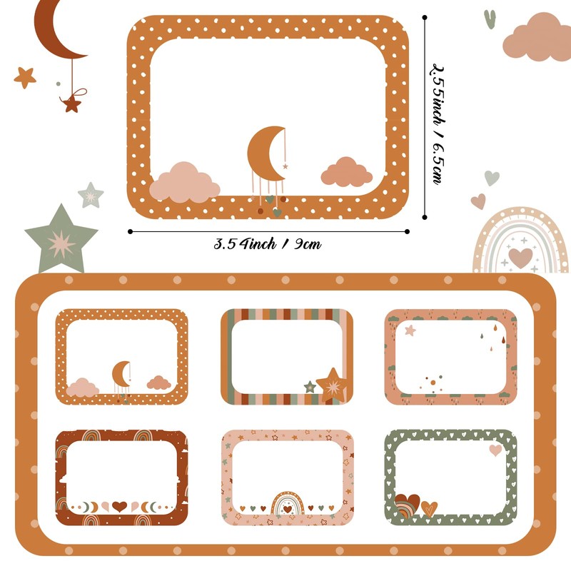 Nezyo 144 Pieces Boho Name Tag Stickers for Students Rainbow