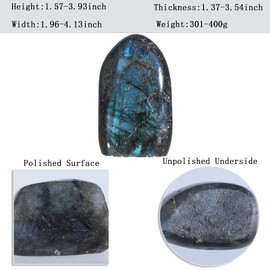 KYEYGWO Natural Irregular Labradorite Polished Crystal Palm Stone Gemstone Decorative Stones for Home Decoration and Meditation, 301-400 g