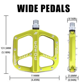 BOWOD Bike Pedals Mountain Bike Adult, Light MTB Flat Pedals Grippy w 9pcs Non-Slip Studs, Aluminum Alloy Composite Platform Pedals,Suitable for Women, Children, Road Bikes, BMX,MTB and Leisure Bikes