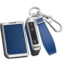 TECART Smart Car Key Case Cover Fits LYNK & CO Lynk Co 01 02 03 05 06 09 Leather Pattern Portable Protective Key Cover Accessories Key A 3 Button, Silver Blue