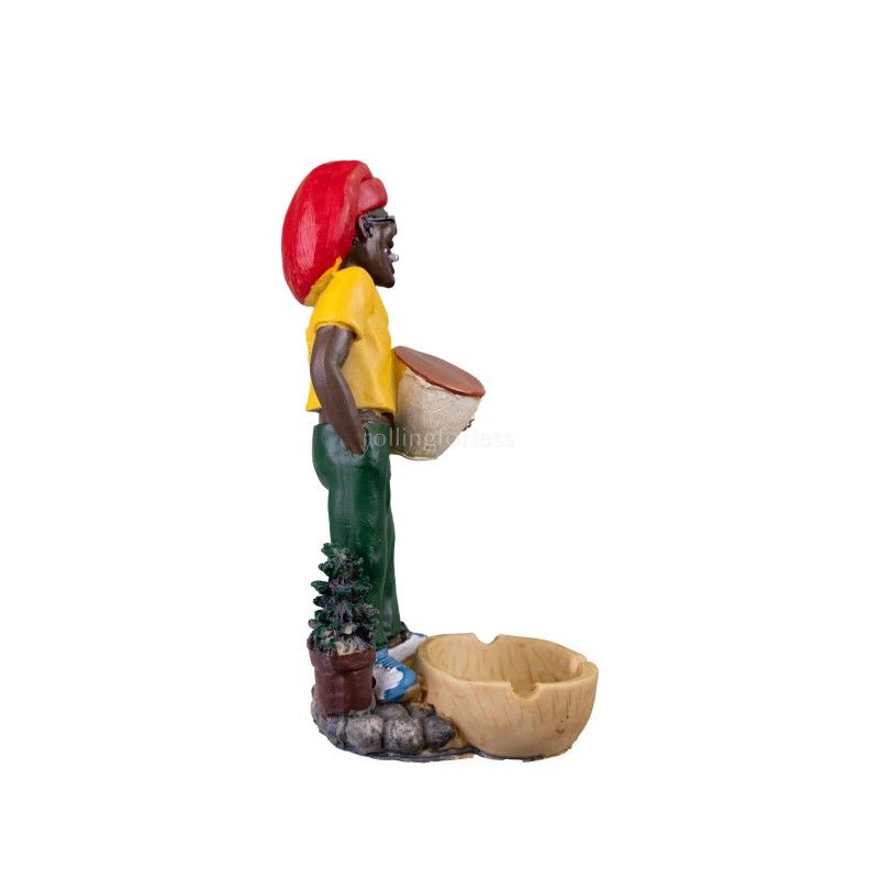 10" Medium Rasta Jamaican Man Holding Bowl Polyresin Ashtray Decoration