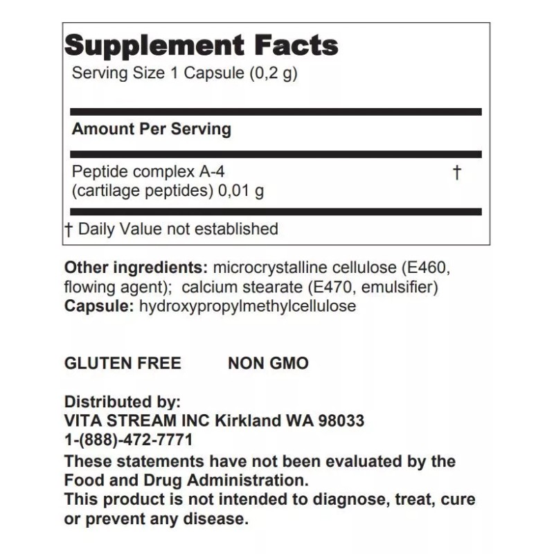 GARMONIA A-4 Sigumir Khavinson Natural Cartilage Peptide Bioregulator 20 capsules