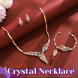 Ushiny Rhinestone Bridal Wedding Jewellery Set Gold Evening Dress Jewellery Glitter Leaf Necklace Earring and Bracelet Accessories for Women