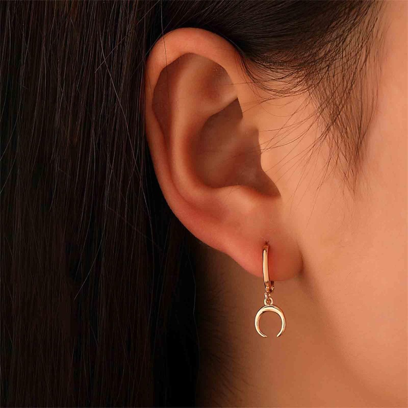 TseenYi Boho Moon Huggie Hoop Earrings Gold Moon Dangle Hoop