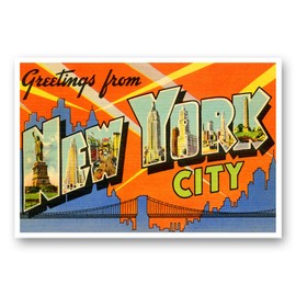 GREETINGS FROM NEW YORK CITY, NY vintage reprint postcard set of 20 identical postcards. Large letter NYC city name post card pack (ca. 1930's-1940's). Made in USA.