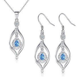 Bewenda Silver Jewellery Sets for Women Girls, 925 Sterling Silver Twist Pendant Necklace & Earrings Set, 2 Piece Jewellery Sets with White/Pink/Blue/Purple Cubic Zirconia, Jewellery Set for Birthday,