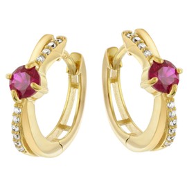 trendor Damen-Creolen Silber Vergoldet Ohrringe mit Zirkonia Rot/Weiß zauberhafter Ohrschmuck für Frauen, wunderschöne Geschenkidee, 28064