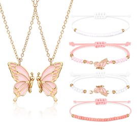 BelleVive 6 Pieces BFF Necklace and Bracelets, Butterfly Friendship Necklace, Bracelet, Best Friend Necklace, Matching Necklace, Bracelets, Jewellery Gifts for Teens