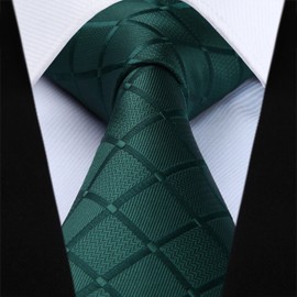 HISDERN Check Classic Plaid Wedding Party Prom Tie Handkerchief Men's Necktie & Pocket Square Set, One Size, Green