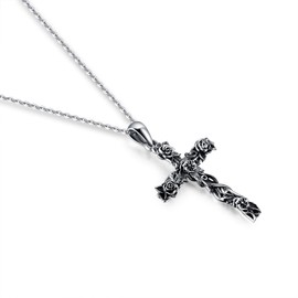 WINNICACA S925 Sterling Silver Trust Necklace Rose Cross Pendant Fashion Jewellery Gift for Women 18 Inches + 2 Inches, Sterling Silver, Cubic Zirconia