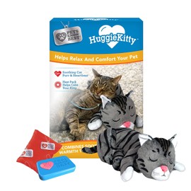 Pets Know Best HuggieKitty by Juguete de Gato mimoso, Sonido Relajante y Calor Que Ayuda a relajar y confortar a tu Mascota, ronronroneo y latidos del corazón, Paquete de calefacción, Color Gris