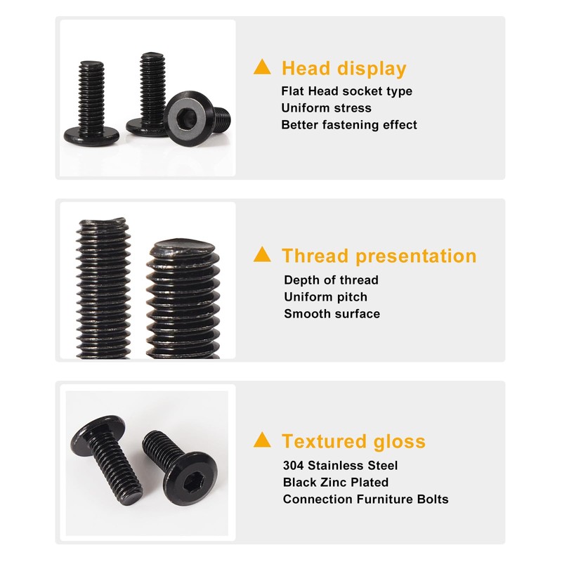 GuoYomm M6 x 50mm 20Pcs Flat Head Hex Socket Cap