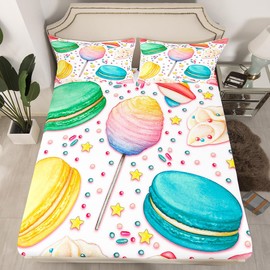 Cartoon Donuts Kids Fitted Sheet Twin Size,Candy Dessert Food Girly Bedding Set,Boys Girls Adults Room Decor,Stars Dots Cute Bed Cover,Colorful Romantic Bed Sheet,1 Pillowcase