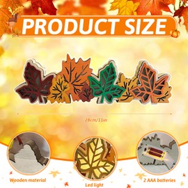 Lighted Fall Maple Leaves Decorations for Home, Table Centerpieces Thanksgiving Wooden Maple Leaf Signs Block, Autumn Harvest Farmhouse Decor with Led Lights for Home Office Desk